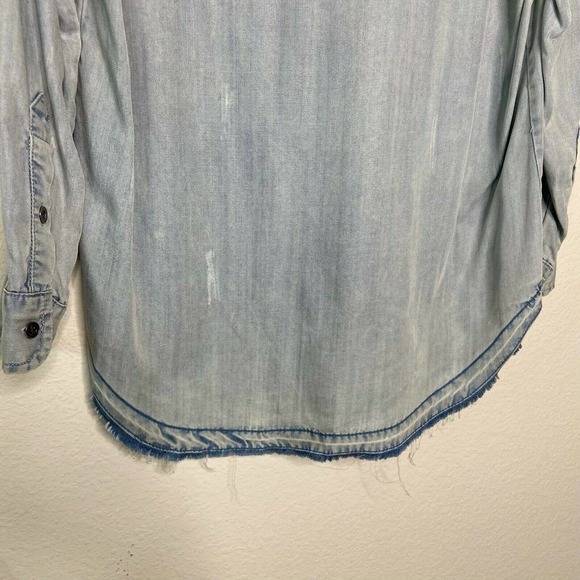 Vintage Havana Distressed Lace Up Yoke Chambray Shirt - Picture 7 of 8